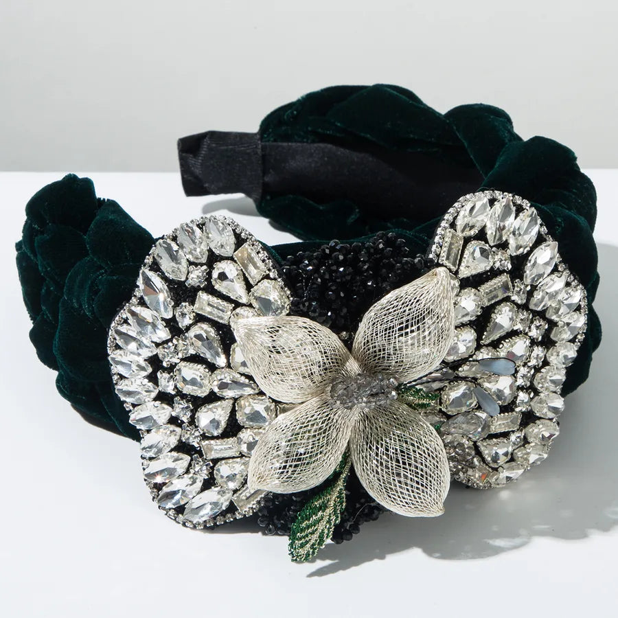 Elegant Luxurious Women's Flower Flannel Inlay Rhinestones Glass Hair Band