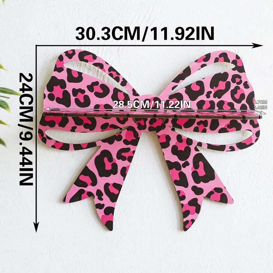 Cute Bow Knot Leopard Wood Storage Rack Wall Art