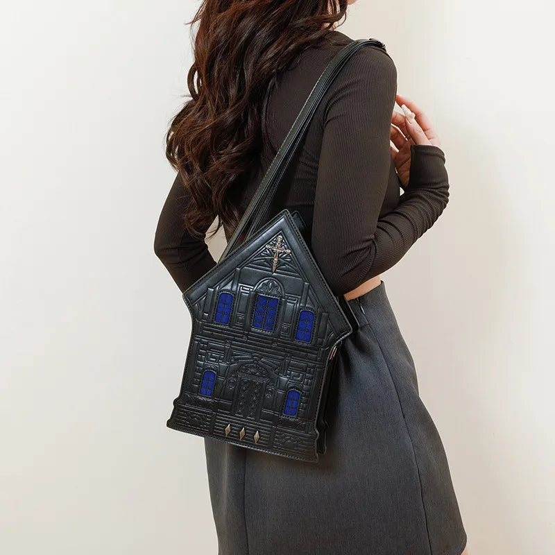 Halloween Small Crossbody Shoulder Bag Fashionable  House Shape Square Bag Zipper Closure Single Strap