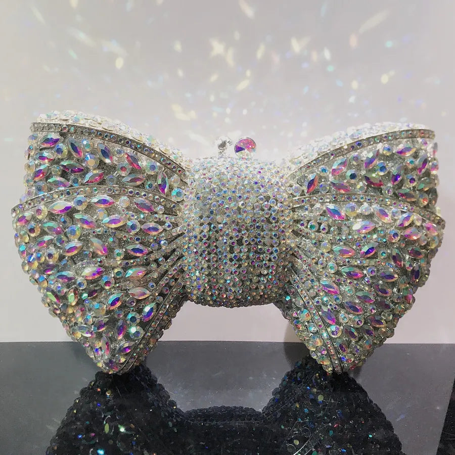 banquet dress with diamond Bow and Diamond evening bag with gem bag for women New Bow Clutch