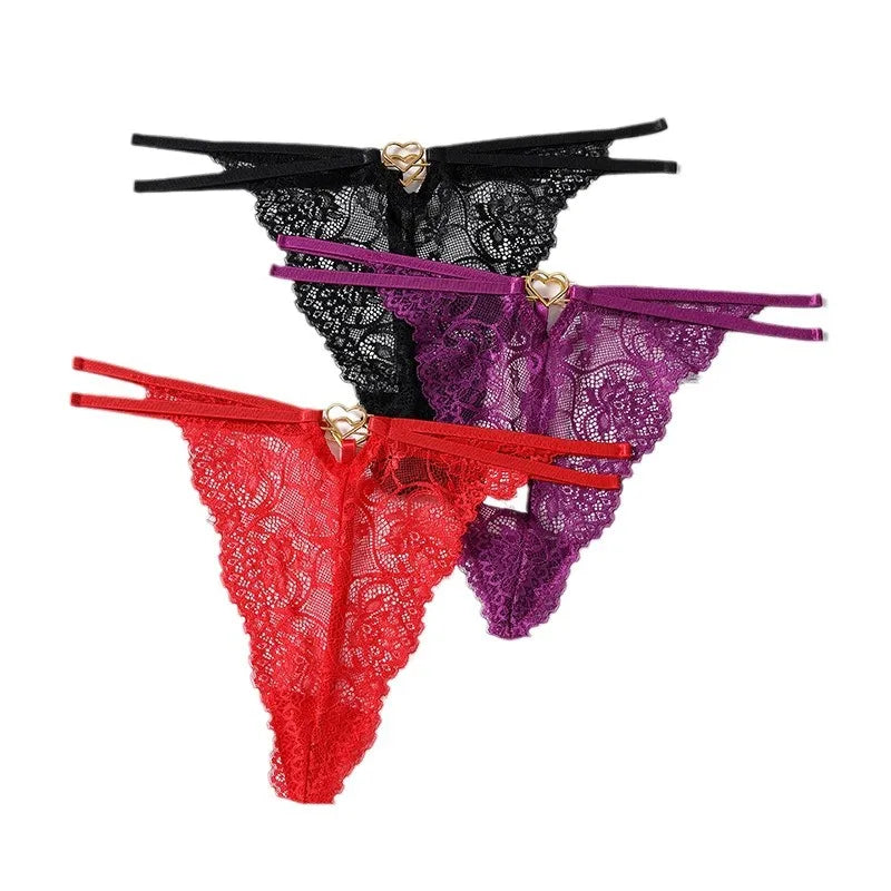 Sexy Low Waist Lace Hollow Out Women's Triangle Panties Thin Belt  Style Breathable Quick Dry Underwear
