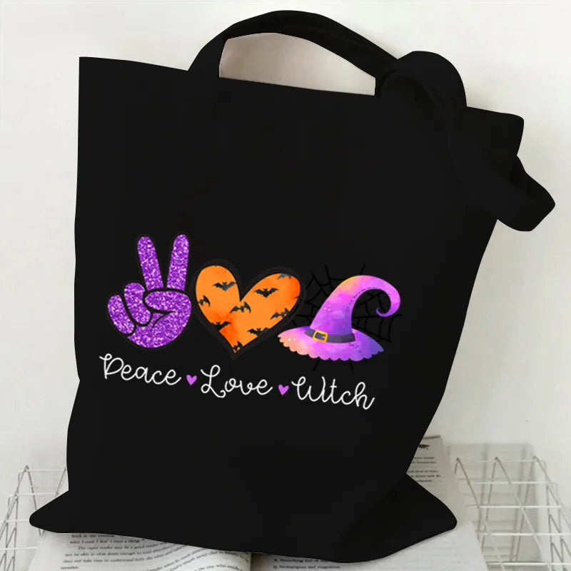 Halloween Cartoon Pumpkin Decorative Canvas Bag Student Handbag Shopping Commuter Bag Large Square Fashion Tote Bag