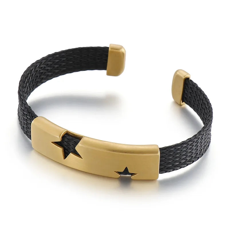 Hip-Hop Retro Star Titanium Steel Star Plating 18K Gold Plated Men's Bangle