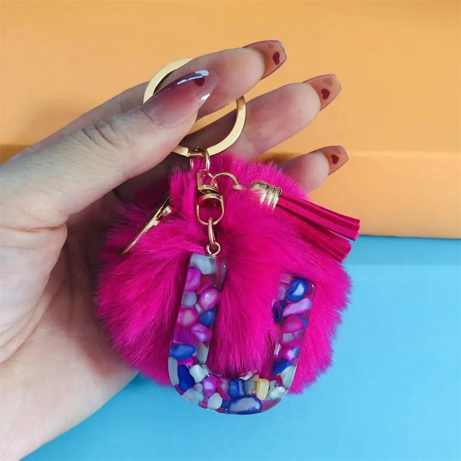 Simple Style Commute Letter Hairball Resin Unisex Bag Pendant Keychain