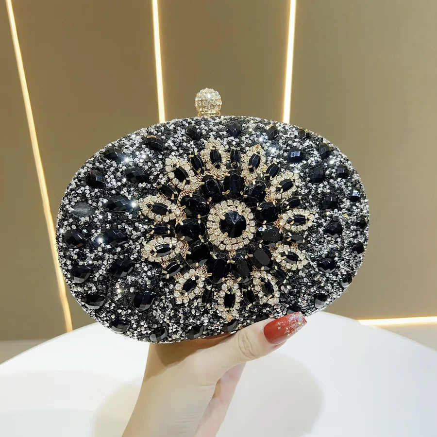 Elegant Diamond Embellished Mini Crossbody Evening Bag Luxury Polyester Round Cylinder Shape Fashion Chain Element
