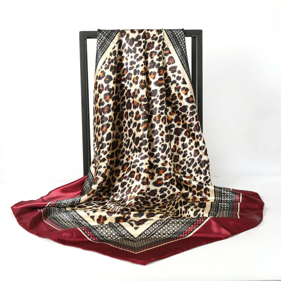 Women's Casual Leopard satin Printing Silk Scarf