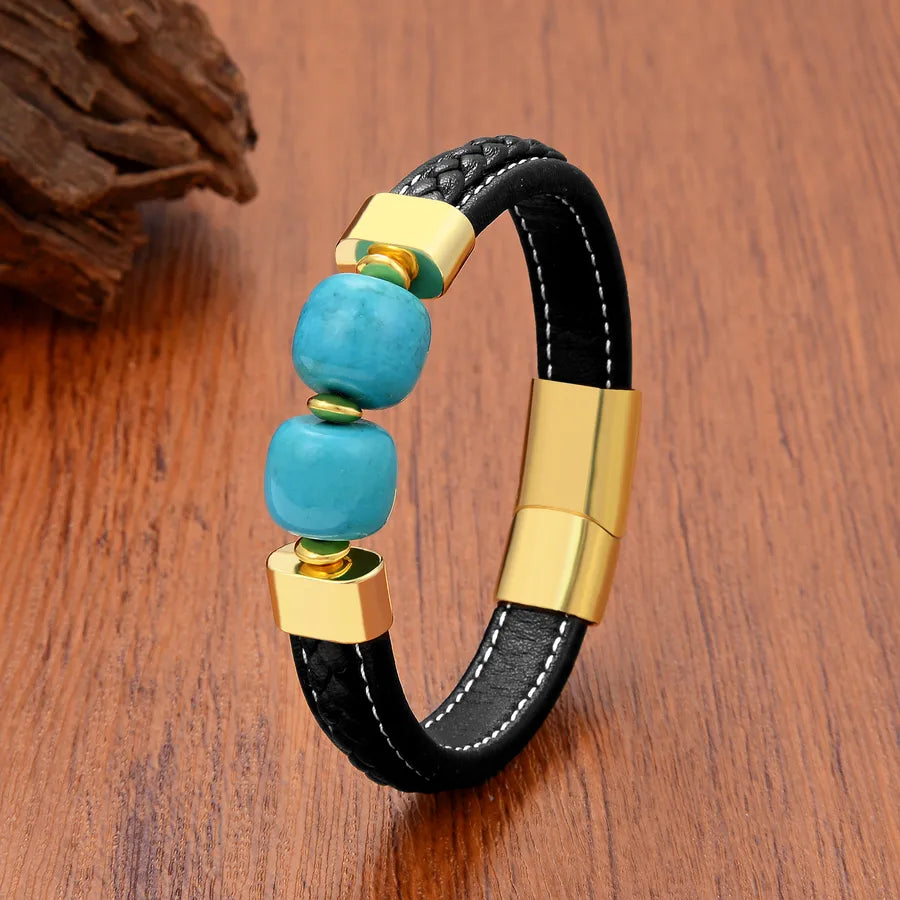 Vintage Style Ethnic Style Round Leather rope Metal Men's Bracelets