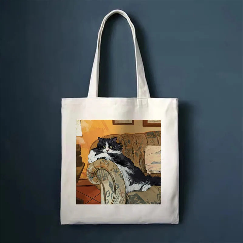 women's simple style cat shopping bags