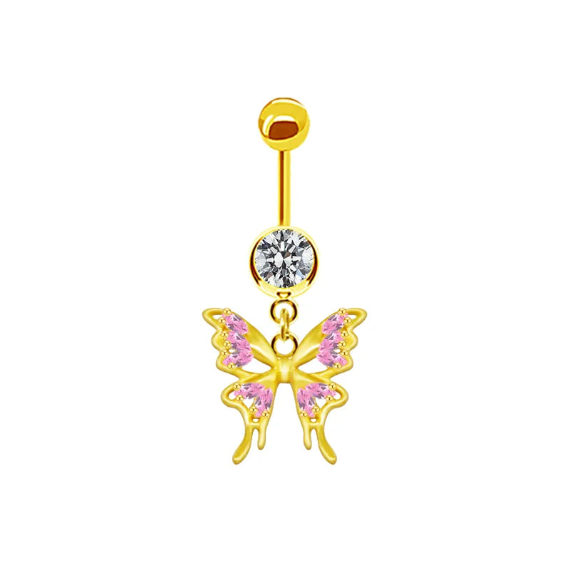 shiny peacock butterfly bow knot stainless steel copper plating inlay crystal rhinestones zircon white gold plated gold plated belly ring