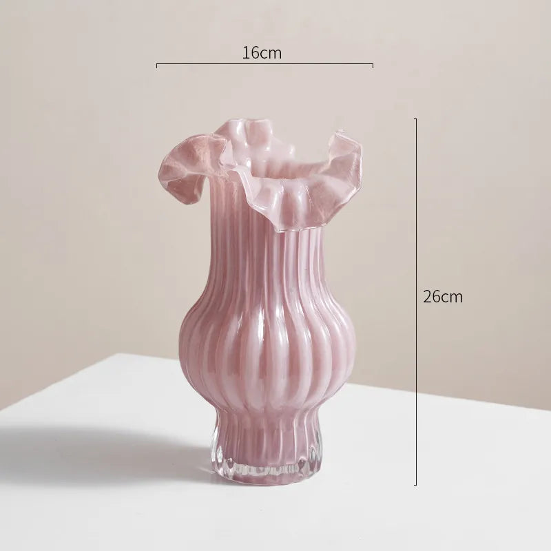 Chinoiserie Elegant Stripe Glass Vase Artificial Decorations