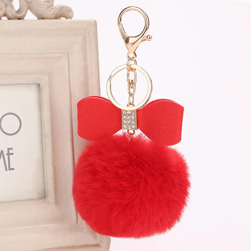 elegant bow knot pu leather women's bag pendant keychain