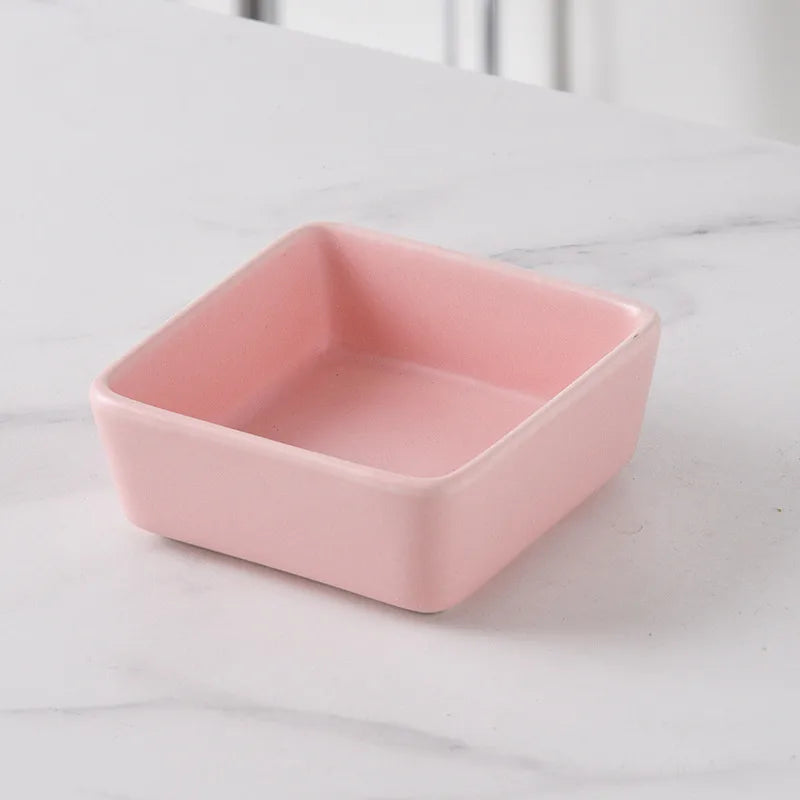 Nordic Ceramic Square Snack Bowl Platter Household Split Plate Snack Plate Hot Pot Sauce Plate Bamboo and Wooden Tray