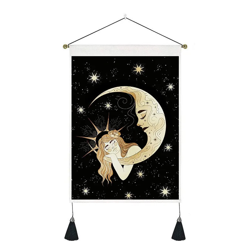 retro human starry sky moon polyester tapestry wall art