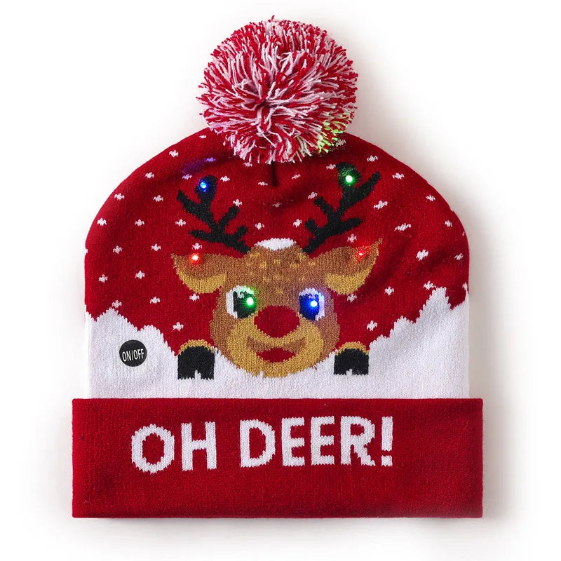 In Stock  Christmas Hat with Light Led Seven-Color Lights Adult Jacquard Hat Woolen Cap Men's and Women's Knitted Hat