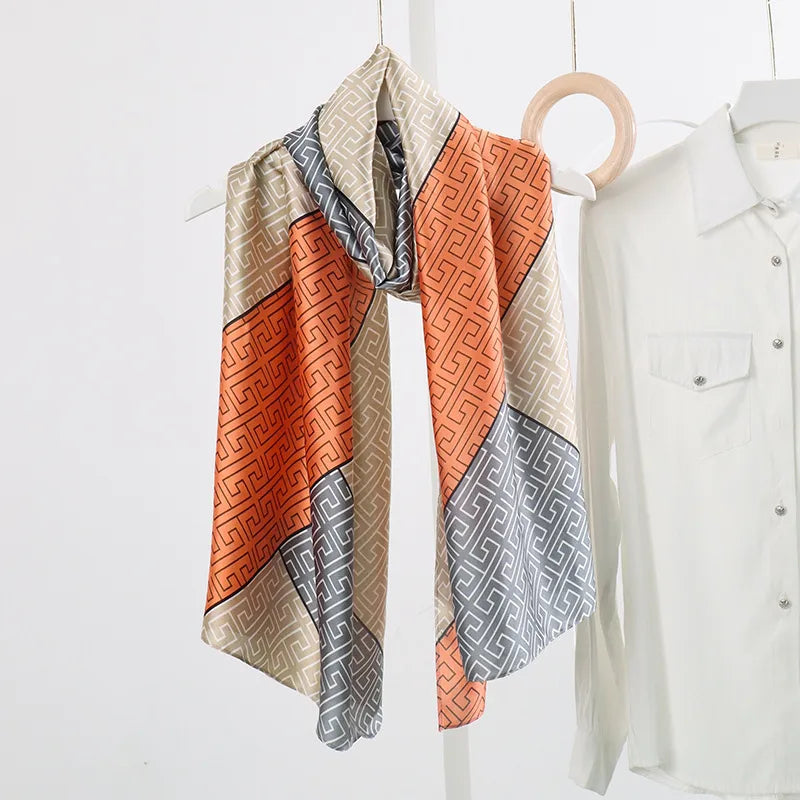 women's fashion letter plaid satin printing silk scarves