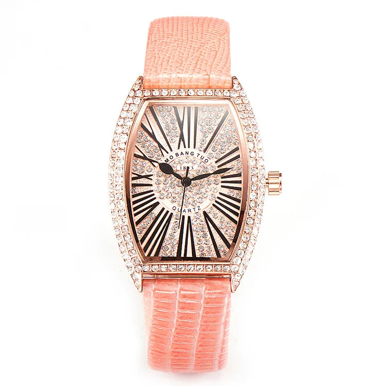 Explosions Barrel-shaped Diamond-encrusted Women's Fashion Watch Internet Celebrity  Rose Golden Roman Quartz Watch