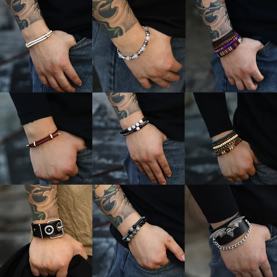 Casual Punk Cool Style Leaf Skull Pu Leather Alloy Halloween Men's Bracelets