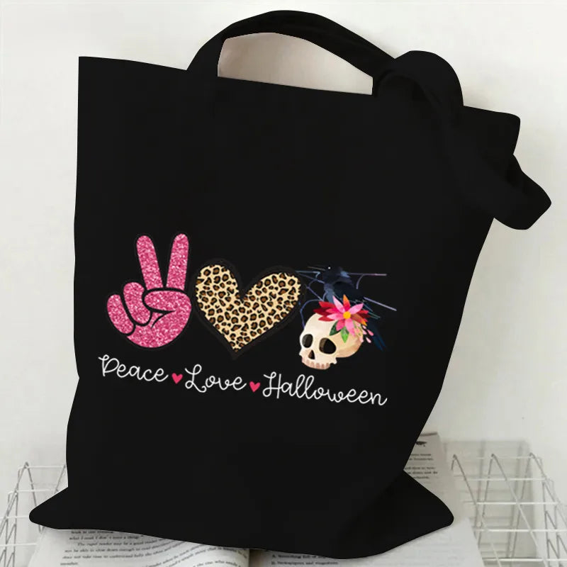 Halloween Cartoon Pumpkin Decorative Canvas Bag Student Handbag Shopping Commuter Bag Large Square Fashion Tote Bag
