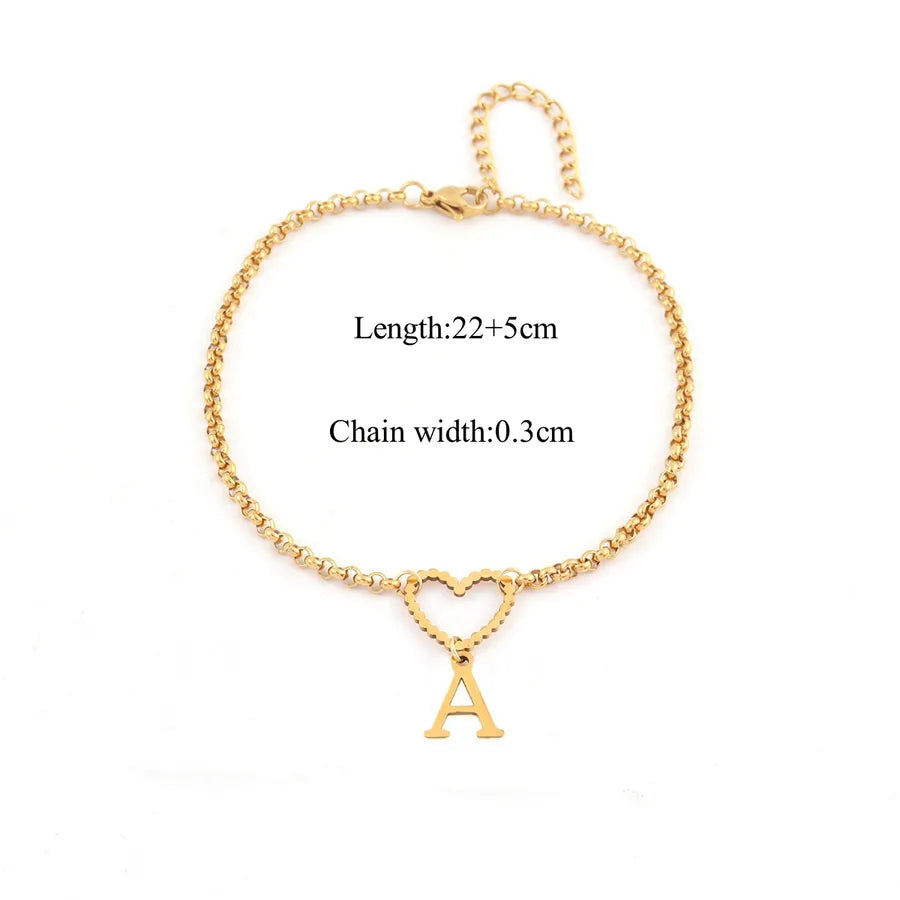 Wholesale Jewelry Casual Simple Style Letter Heart Shape 201 Stainless Steel 304 Stainless Steel Anklet