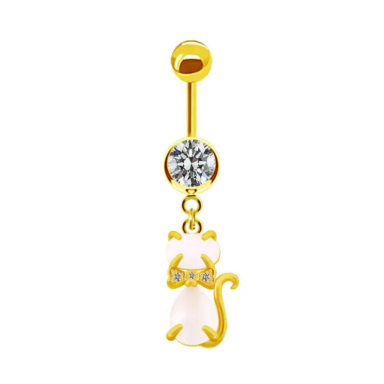 elegant cute classic style animal butterfly snowflake stainless steel alloy rhinestone inlay zircon white gold plated belly ring
