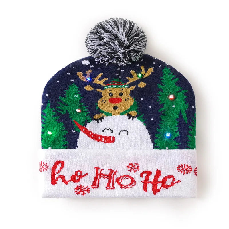 In Stock  Christmas Hat with Light Led Seven-Color Lights Adult Jacquard Hat Woolen Cap Men's and Women's Knitted Hat