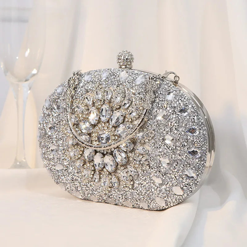 silver black rose red pu leather floral oval evening bags