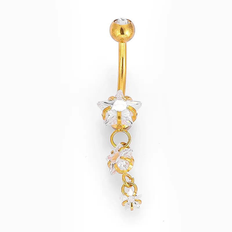 1 Piece Belly Rings Nordic Style Sexy Simple Style Star Mermaid 316L Stainless Steel  Polishing Zircon 18K Gold Plated