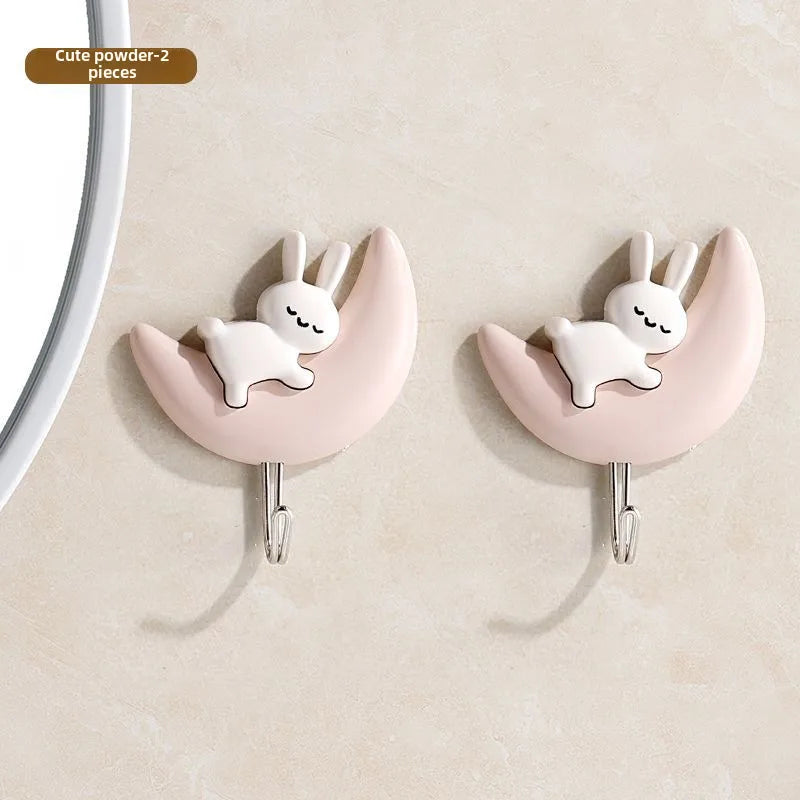 Rabbit hook self-adhesive bathroom dormitory bedroom door bathroom cartoon month punch-free wall hanging