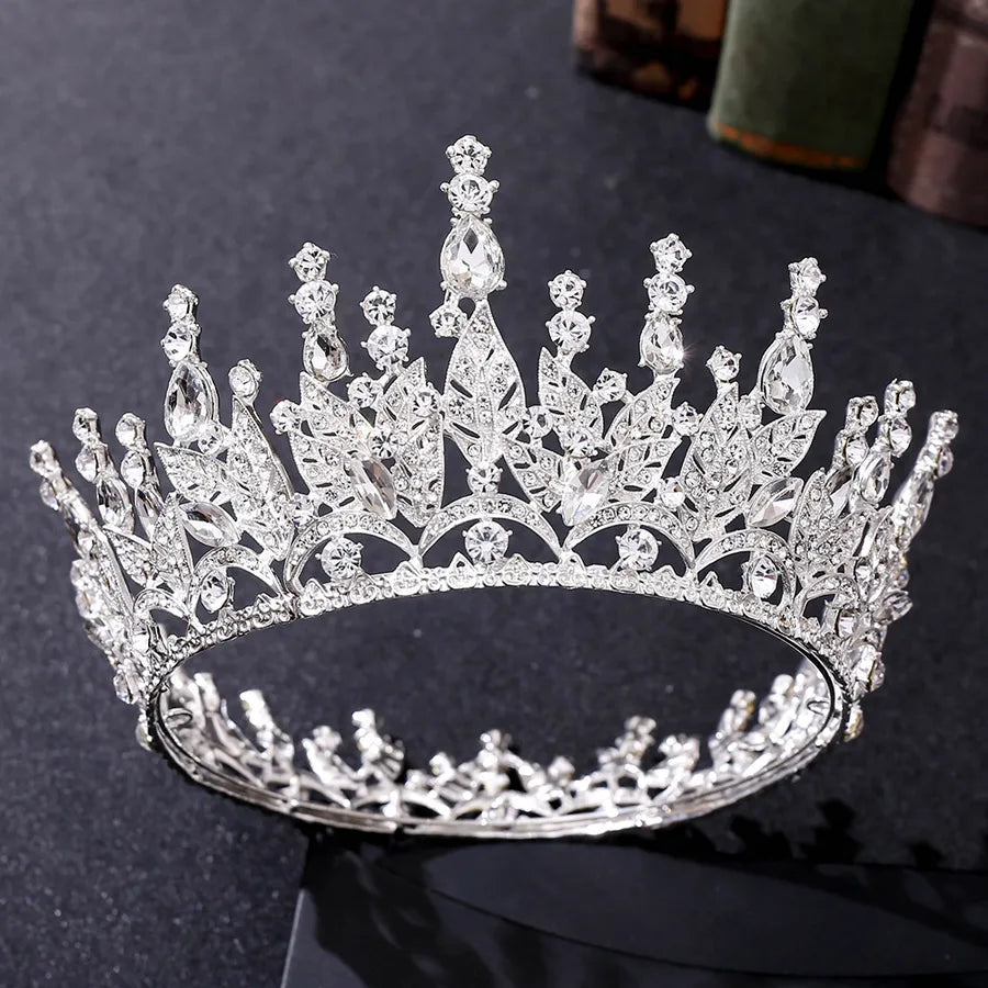 fashion leaf alloy inlay zircon crown 1 piece