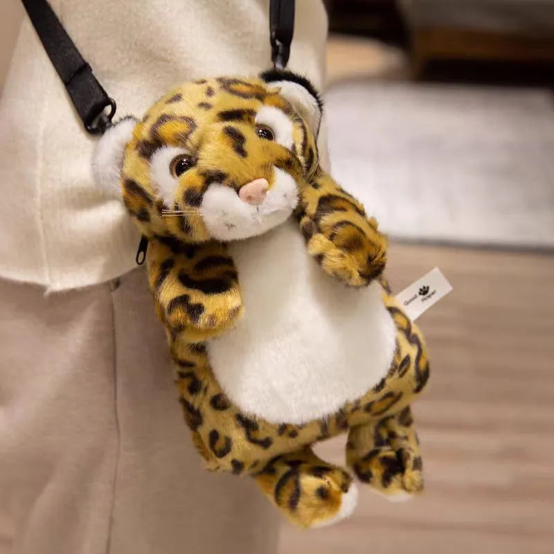 Cartoon Plush Animal Satchel Panda Raccoon Leopard Tiger Shoulder Bag Zoo Souvenir New LOGO