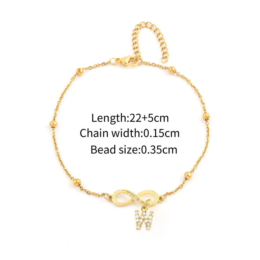 Wholesale Jewelry Simple Style Classic Style Letter Infinity 201 Stainless Steel Copper Zircon Anklet