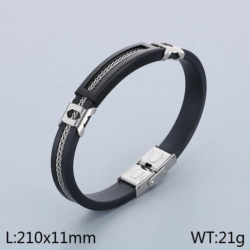 Business Classic Style Geometric 304 Stainless Steel Rubber 18K Gold Plated Men's Bangle