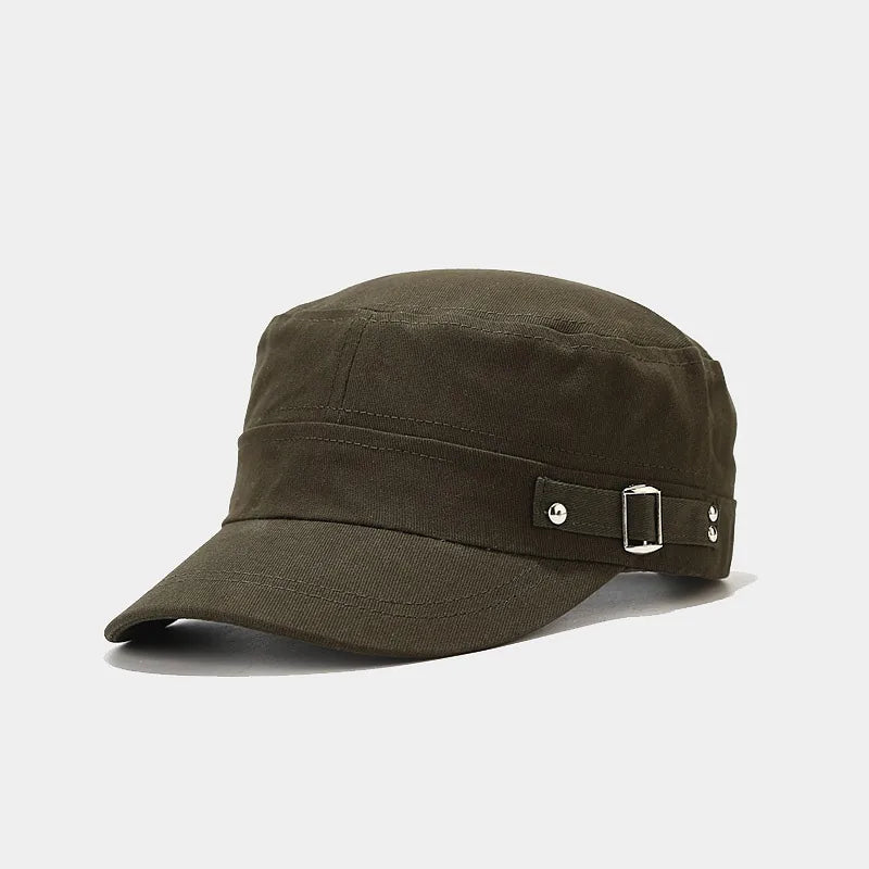 women's retro simple style solid color belt buckle curved eaves ivy cap