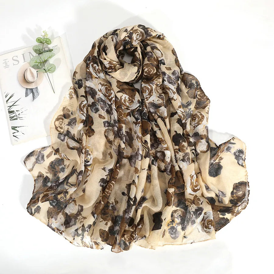 Women's Elegant Ditsy Floral Voile Silk Scarf