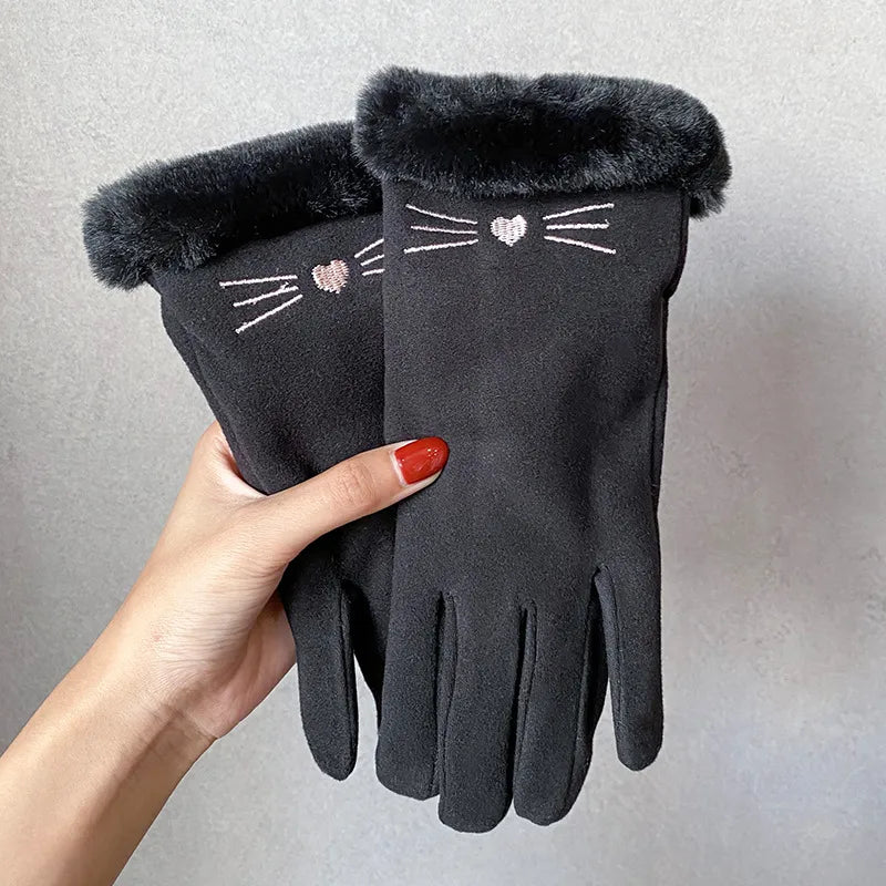 Warm gloves women's winter plus velvet padded suede autumn and winter cold-proof touch screen new cycling ski riding gloves