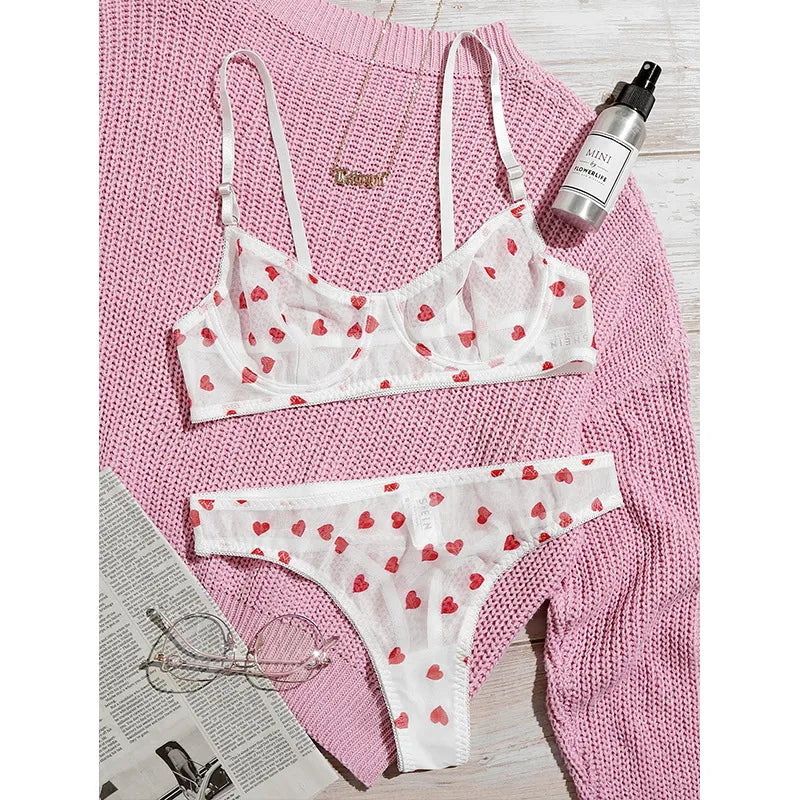 Women's Sweet Heart Shape Sexy Lingerie Sets Indoor Home Sexy Lingerie