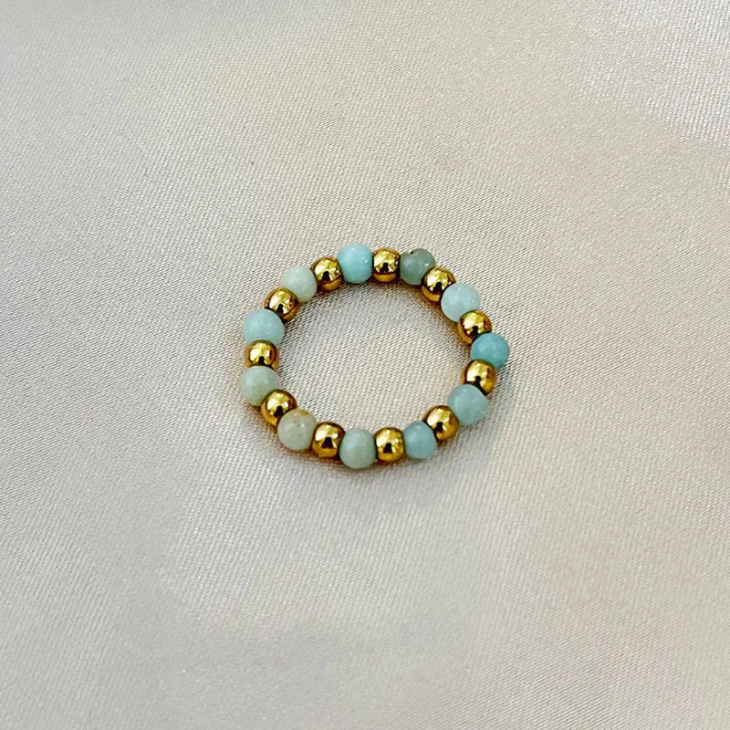 304 Stainless Steel natural stone Elastic string Simple Style Beaded Round Rings