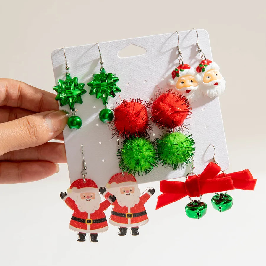 Christmas Santa Claus Bell Furry Ball Earring Set Six Pieces Design Iron Flower Christmas earrings Alloy Material European Style