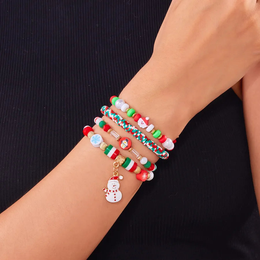 New Christmas Theme Acrylic Santa Claus And Reindeer Elastic Beaded Bracelet Set Colorful Festive Unisex Handmade Jewelry