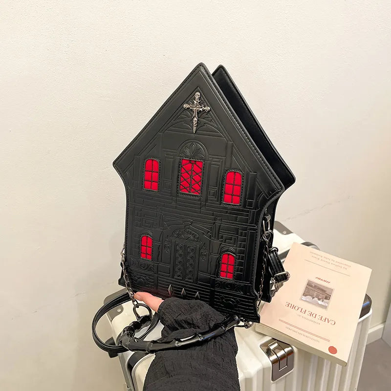 Halloween Small Crossbody Shoulder Bag Fashionable  House Shape Square Bag Zipper Closure Single Strap