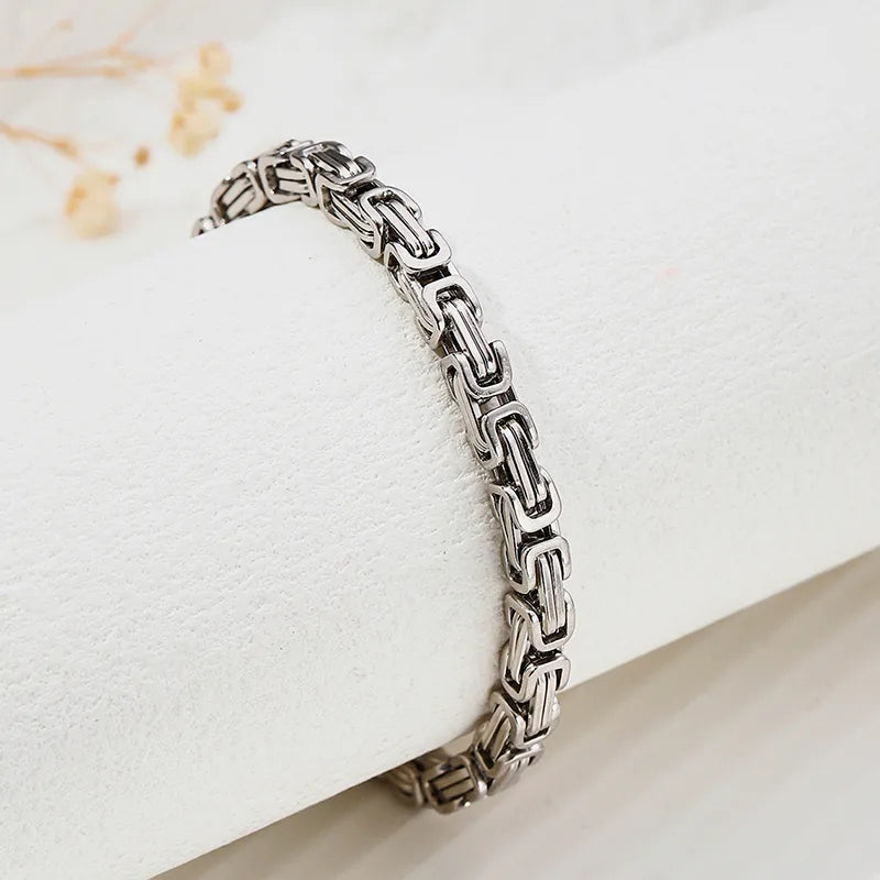 modern style roman style british style stripe stainless steel criss cross metal button chain bracelets