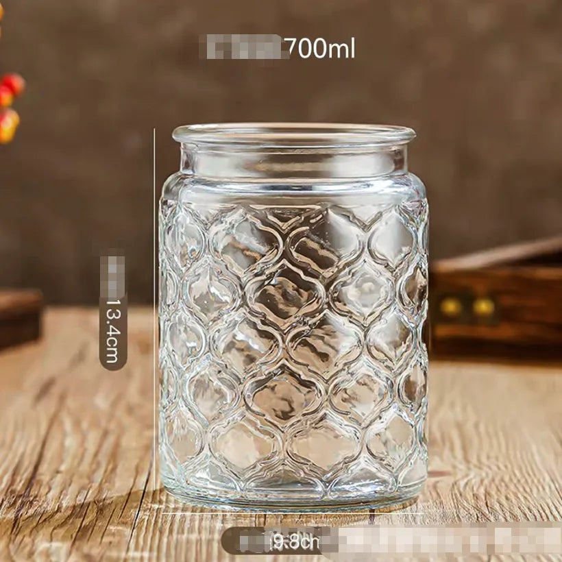 Glass Embossed Glass Sealed Jar Square Storage Jar Snack Dried Fruit Storage Jar Kitchen Household Glass Jar Vintage