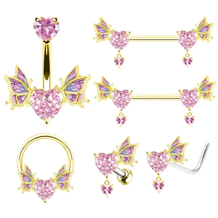 cute sexy animal heart shape stainless steel alloy copper asymmetrical plating inlay zircon 14k gold plated 18k gold plated silver plated cartilage earrings belly ring nose ring