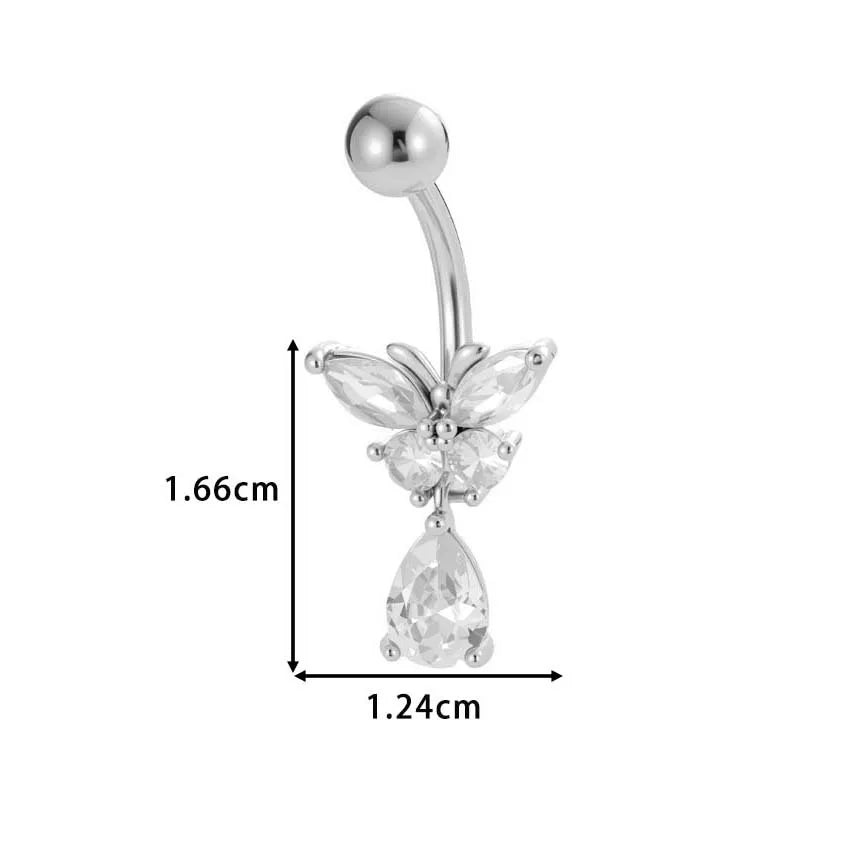 1 Piece Belly Rings IG Style Simple Style Classic Style Cross Flower Butterfly Copper Cross Flowers Butterfly Zircon Belly Rings