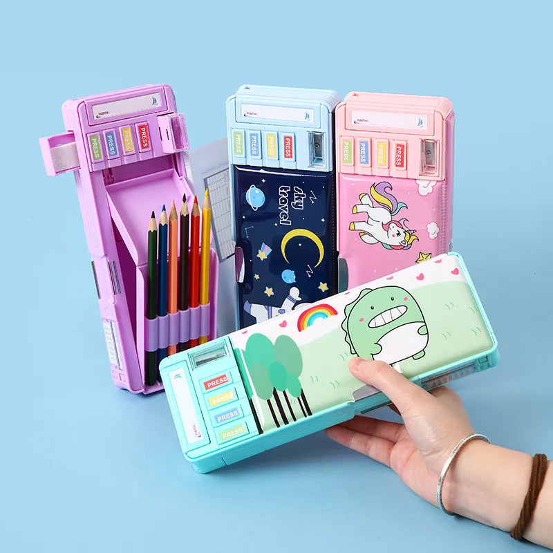 primary school students' multi-functional large-capacity double-layer stationery box