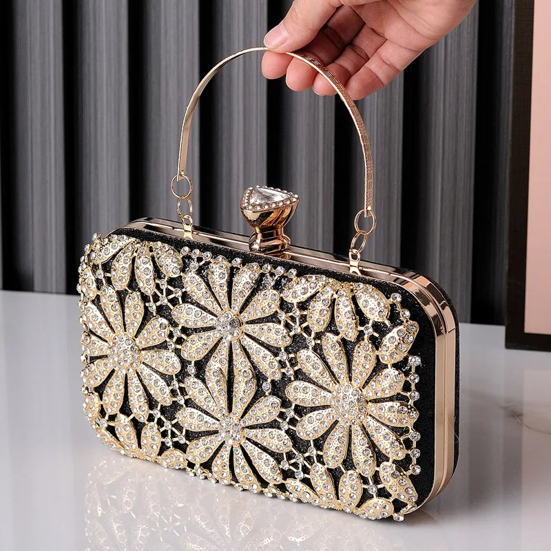 Black Blue Green Pu Leather Flower Square Evening Bags