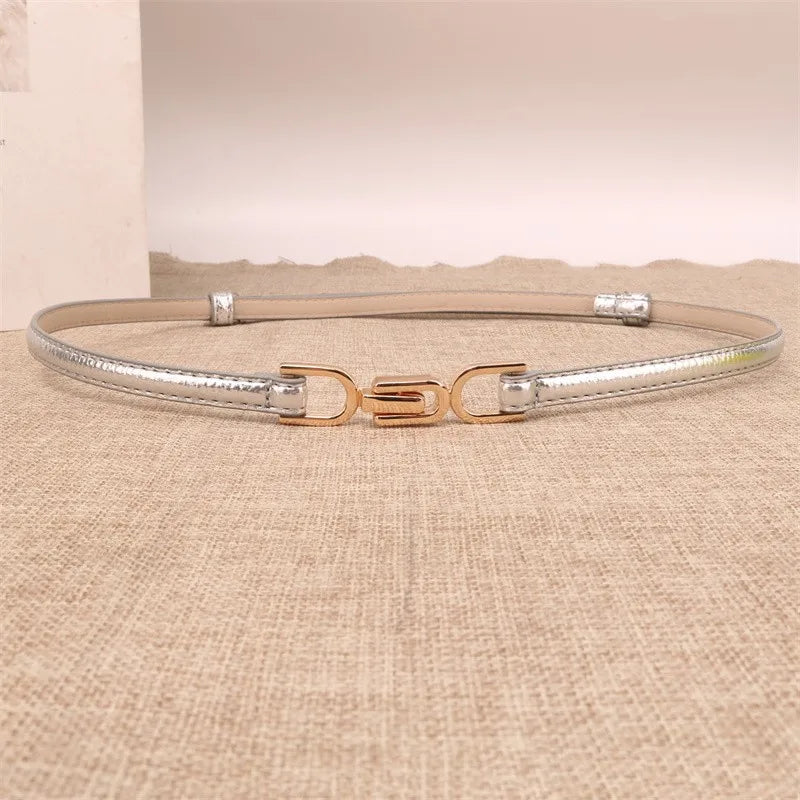 sweet solid color pu leather alloy women's leather belts
