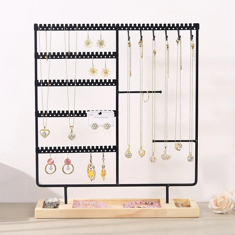 Simple Style Geometric solid wood Iron Jewelry Display
