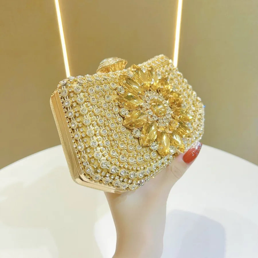 New Fashion Diamond Embedded Handbag Shoulder Crossbody Party Ball Evening Bag Polyester Box Shape Sparkling Shiny Element