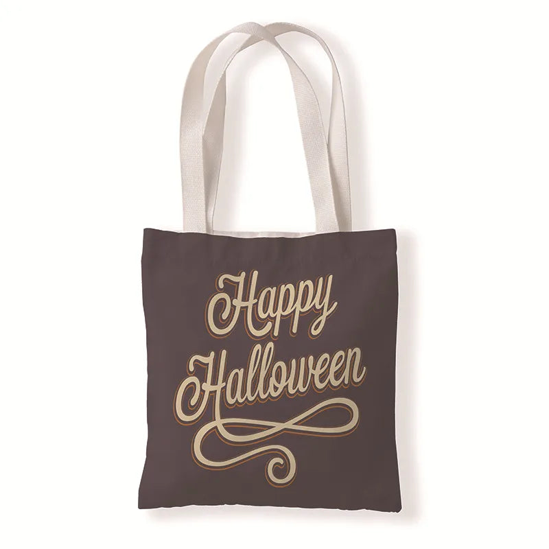 Halloween Unisex Medium Canvas Pumpkin Letter Elegant Streetwear Square Open Canvas Bag